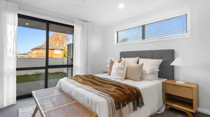 Rangitata apartment - main bedroom with sliding door 