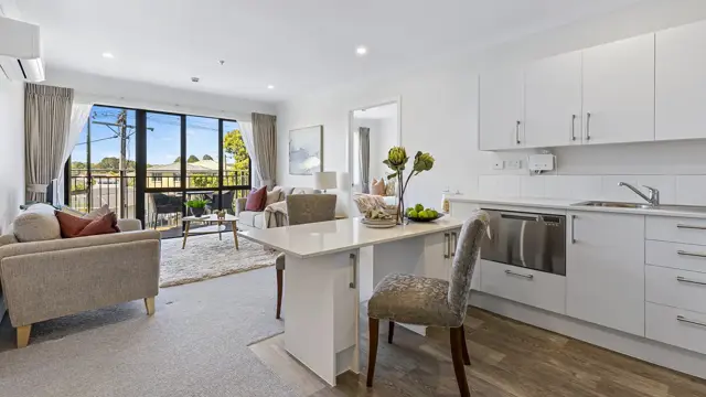 New Lynn apartment kitchen and lounge