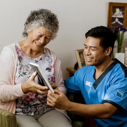 Dementia resident with Bupa Staff