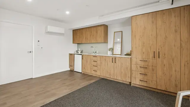 Catherine Armstrong Household - care suite Tea station with sink and mini fridge