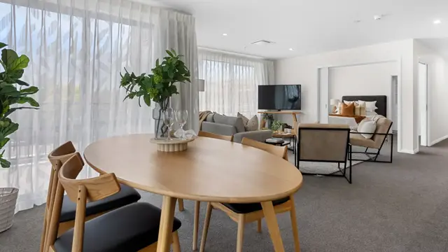 Kaiapoi Apt - living and dining spaces 