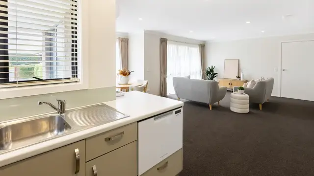 Longwood Retirement Village _ Villa kitchen and lounge 