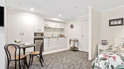 Interior Bedroom and Kitchen Te Puke Retirement Village