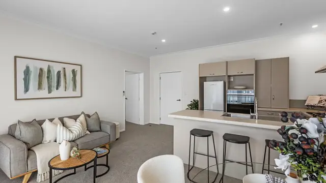 Te Puke - one bed apartment lounge and kitchen 